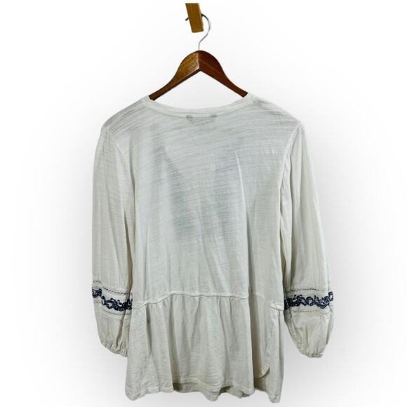 Lauren Ralph Lauren Tunic Top White Blue Embroidered Boho Peasant Blouse Size PL - Picture 4 of 10